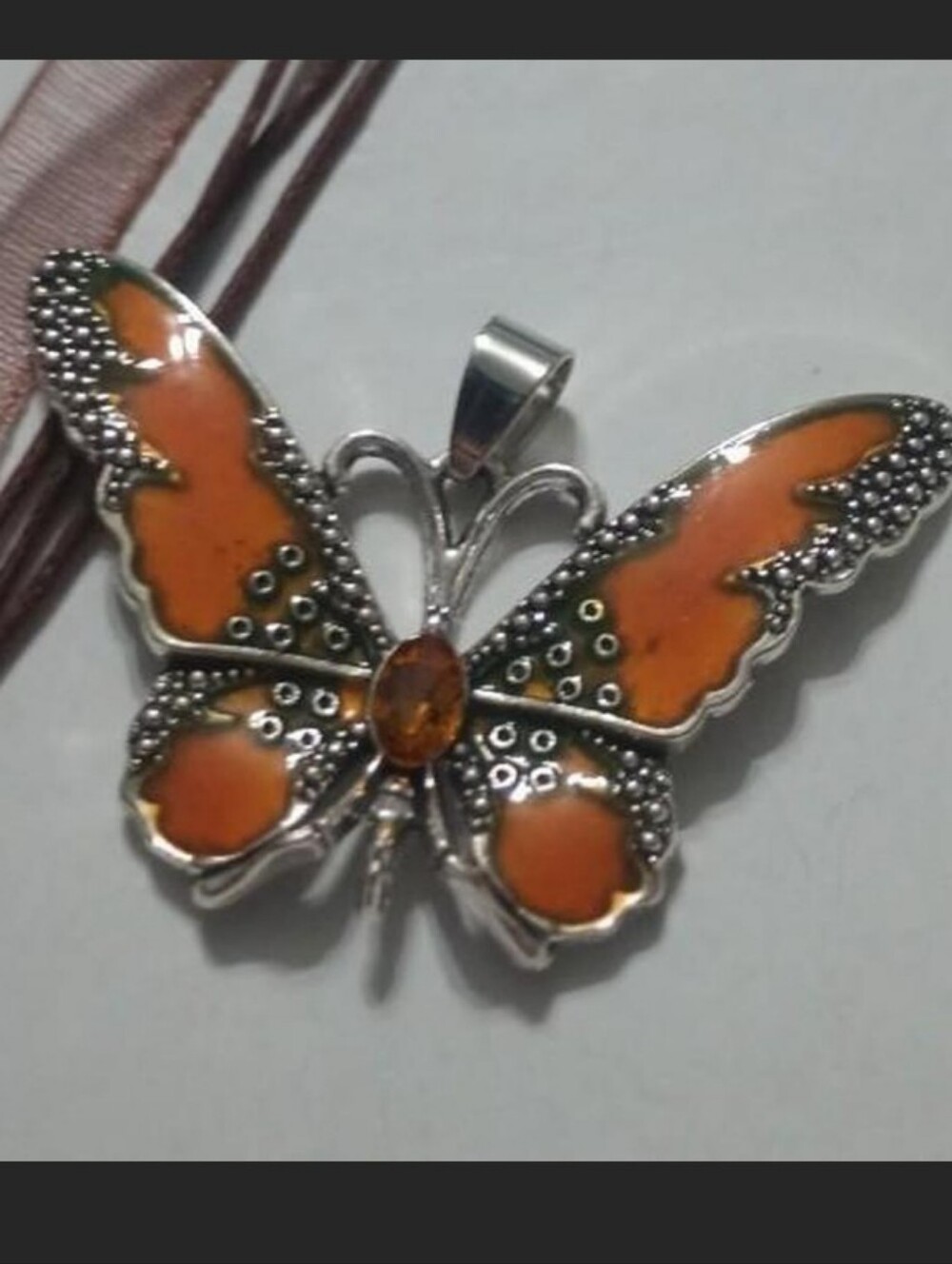 Orange Butterfly Pendant Necklace - Women Jewelry